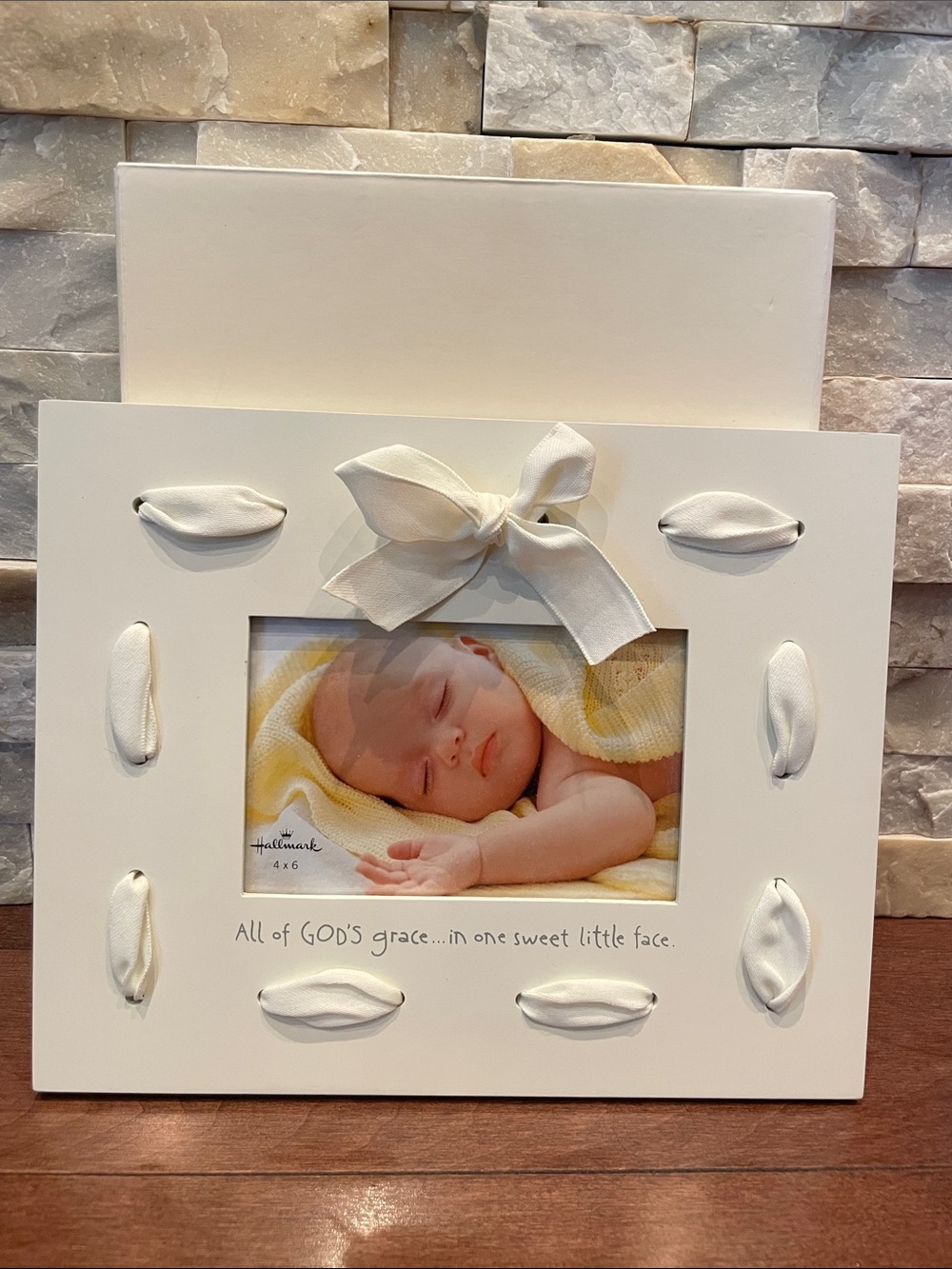 5/$25 Hallmark Cream Baby Photo Frame with Ribbon Accents